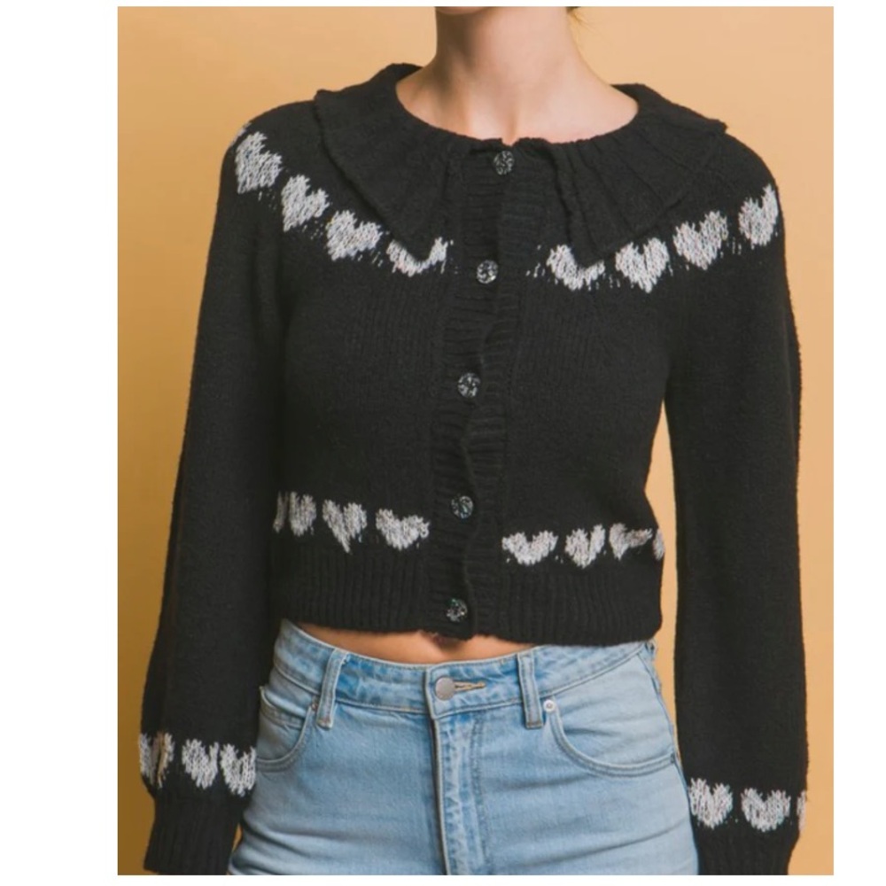 Anthro Galentine Heart Cardigan Sweater - Black & White - Picture 5 of 14